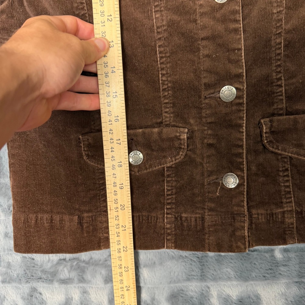 Chico's Corduroy Trucker Jacket Womens 0 Brown Button Front Stretch Collared - Picture 2 of 6